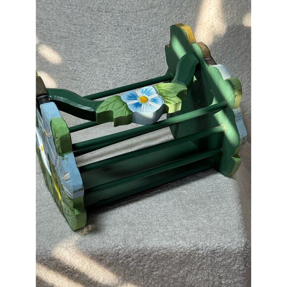 Vintage Hand Carved Wooden Basket Hummingbirds Flowers - Picture 2 of 6